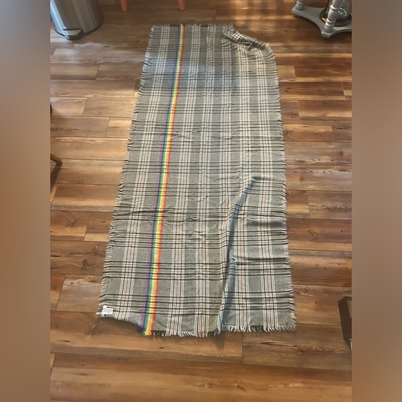 Plaid Scarf with Rainbow Stripe - Picture 3 of 5